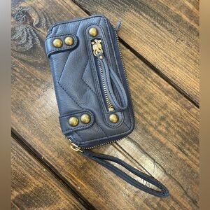 Linea Pelle Navy Blue Wristlet with Gold Accents